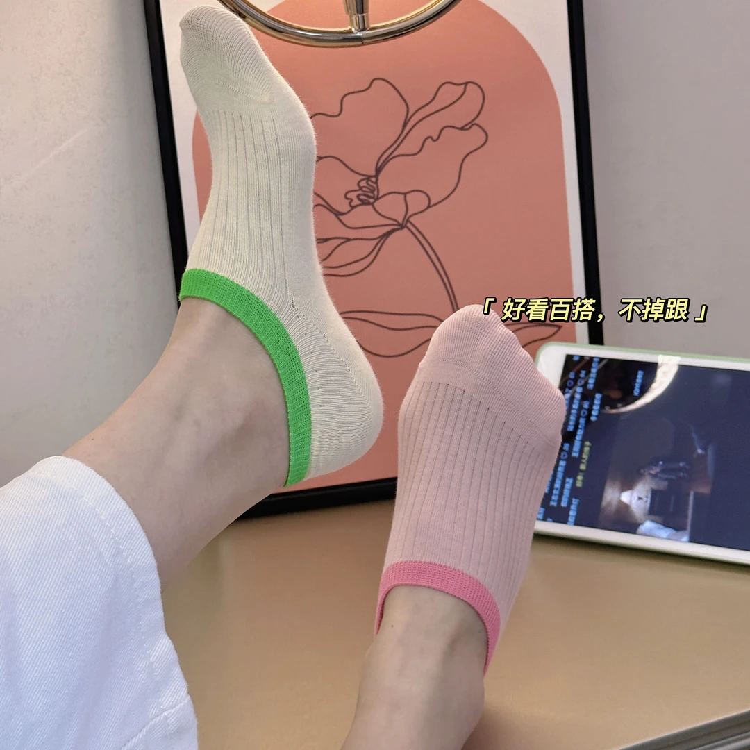 夏季袜子女无骨袜冰淇淋短袜薄款隐形船袜不掉跟棉袜