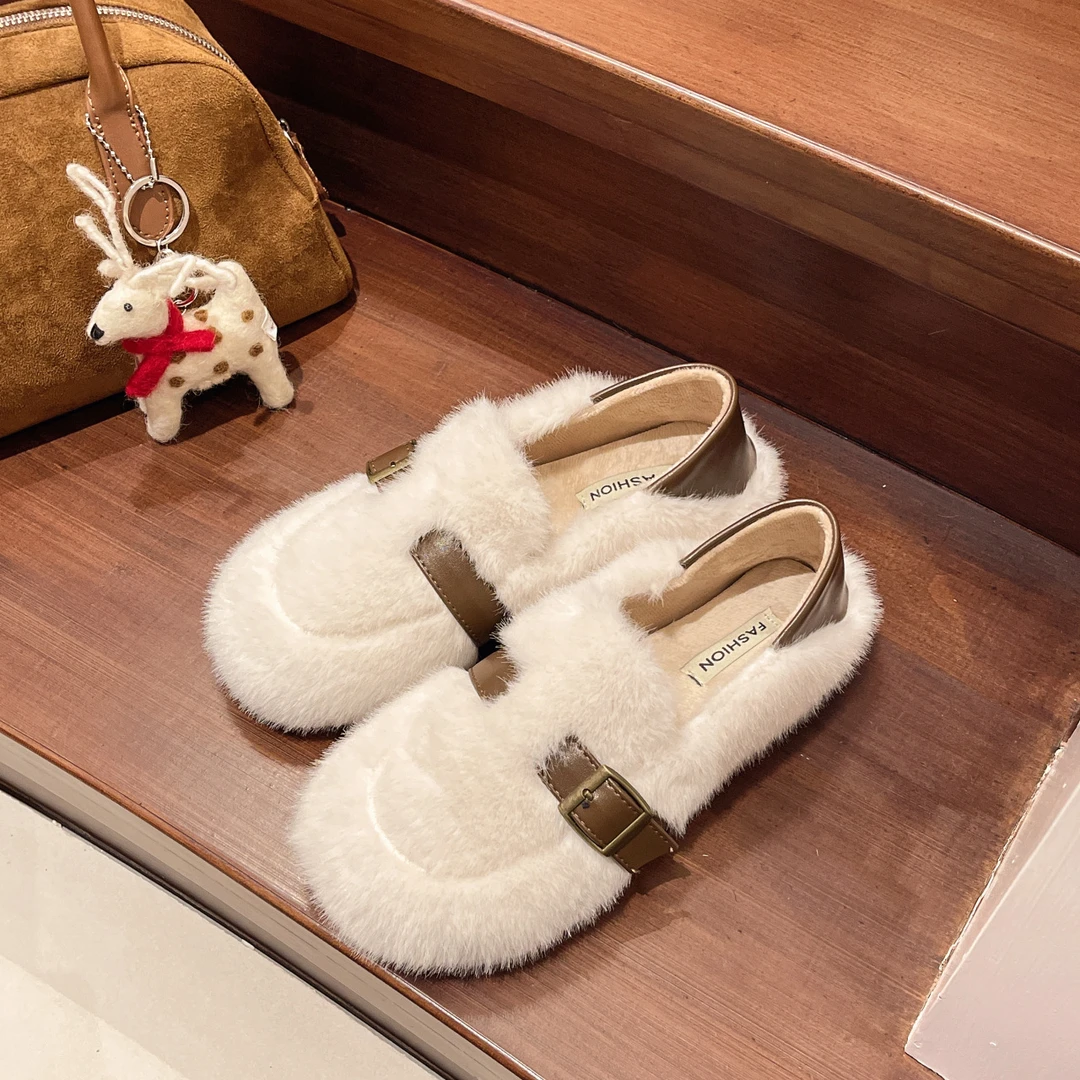 软底毛毛鞋女2024新款秋冬加绒棉鞋毛毛一脚蹬豆豆鞋孕妇棉瓢鞋