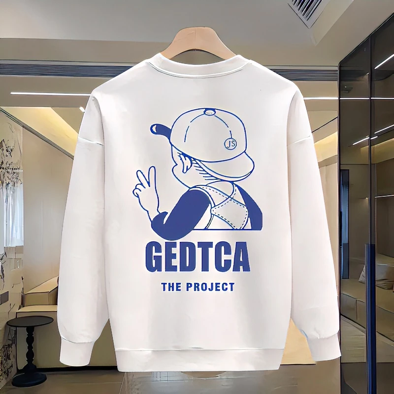 欧洲站印花修身圆领卫衣男潮流时尚百搭秋冬新款卡通情侣加绒上衣