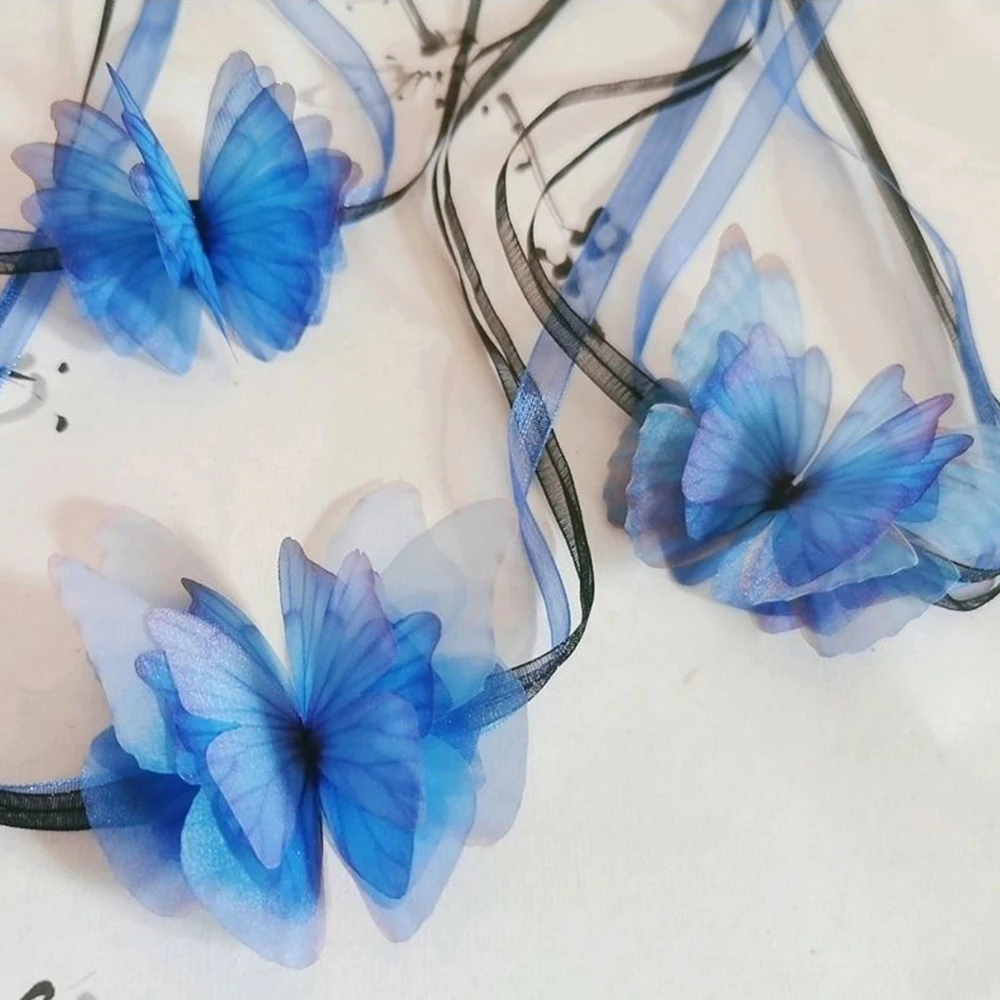 非金属布艺项链 蝴蝶森系仙女裙百搭小众复古锁骨链脖颈甜美丝带