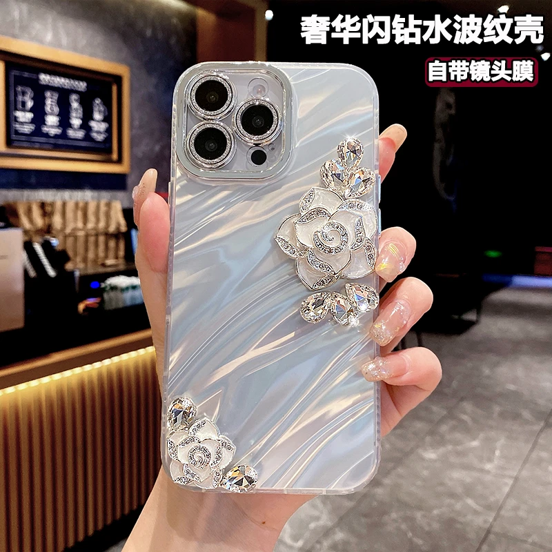 水钻玫瑰适用iPhone16Promax手机壳高级感苹果15全包14防摔13女12
