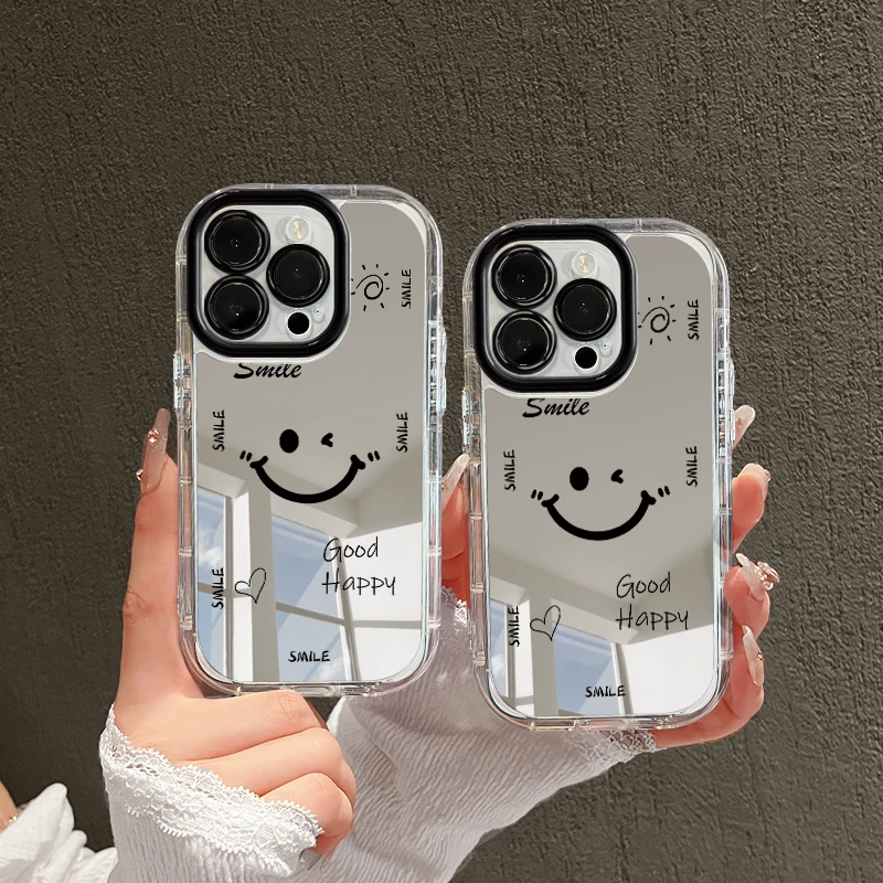 适用于【苹果/华为/OPPO/VIVO/红米】微笑线条wink镜面奶油手机壳