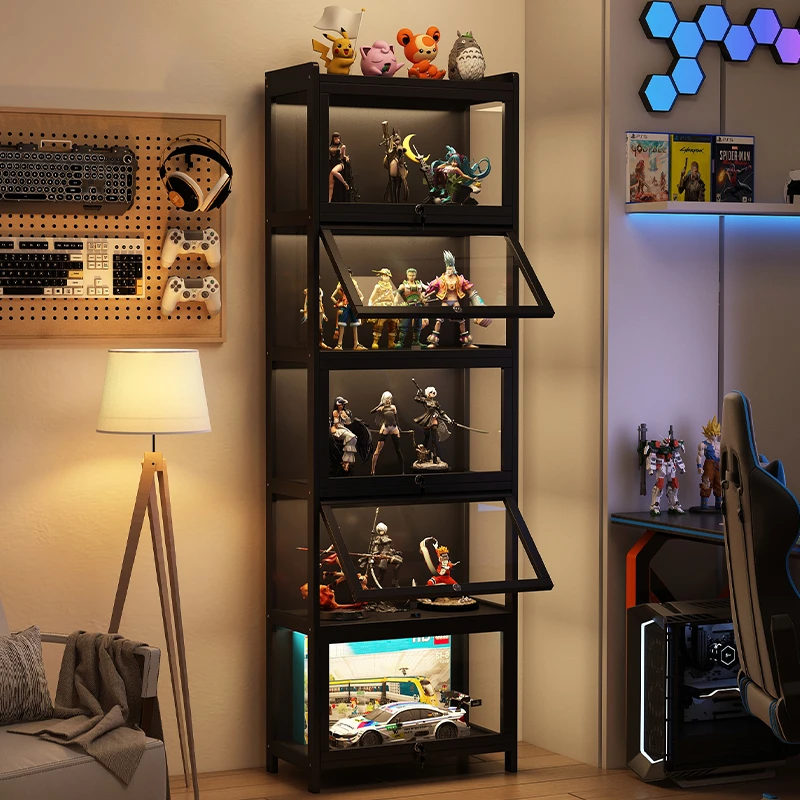 手办展示柜带锁亚克力高透防尘展示架落地客厅多层置物收纳柜家用