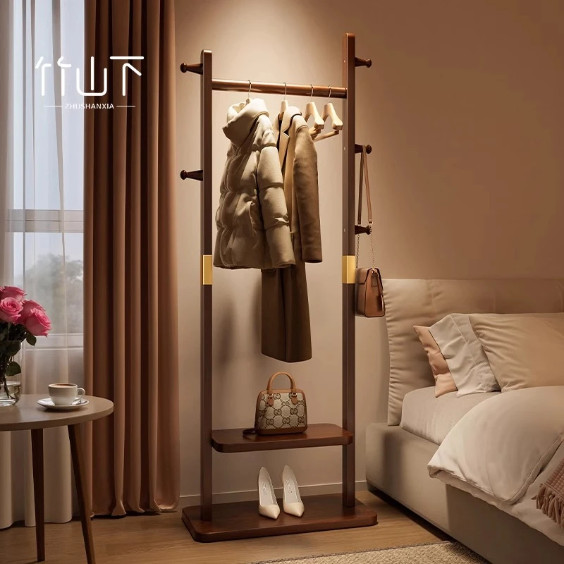 衣帽架落地卧室挂衣架家用客厅实木新中式衣服架床边立式挂衣服架