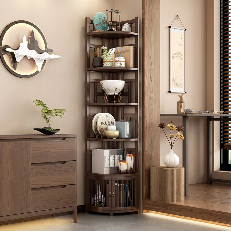 博古架新中式客厅转角置物架楠竹茶柜茶架子茶叶茶具收纳柜展示柜