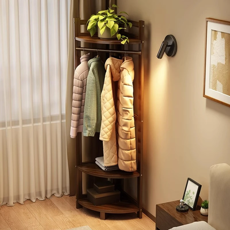 挂衣架落地卧室实木转角衣帽架床边小型立式墙角放衣服收纳衣架子