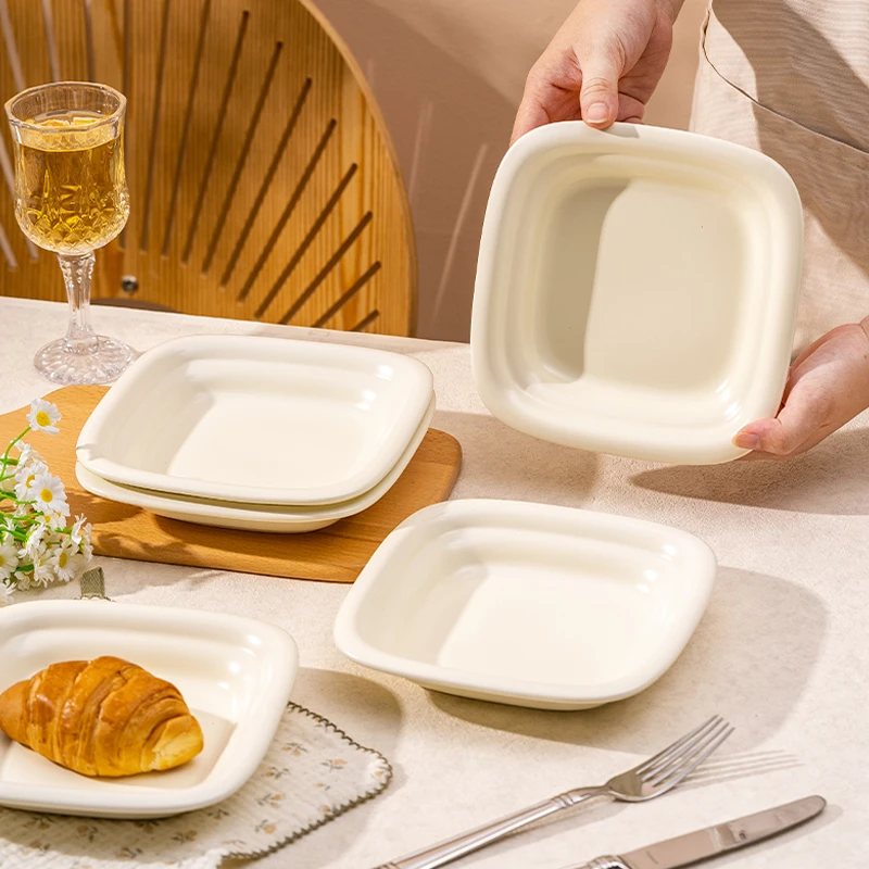 奶油风浪漫糖果7.2英寸不规则方盘高颜值哑光釉下彩陶瓷大盘子