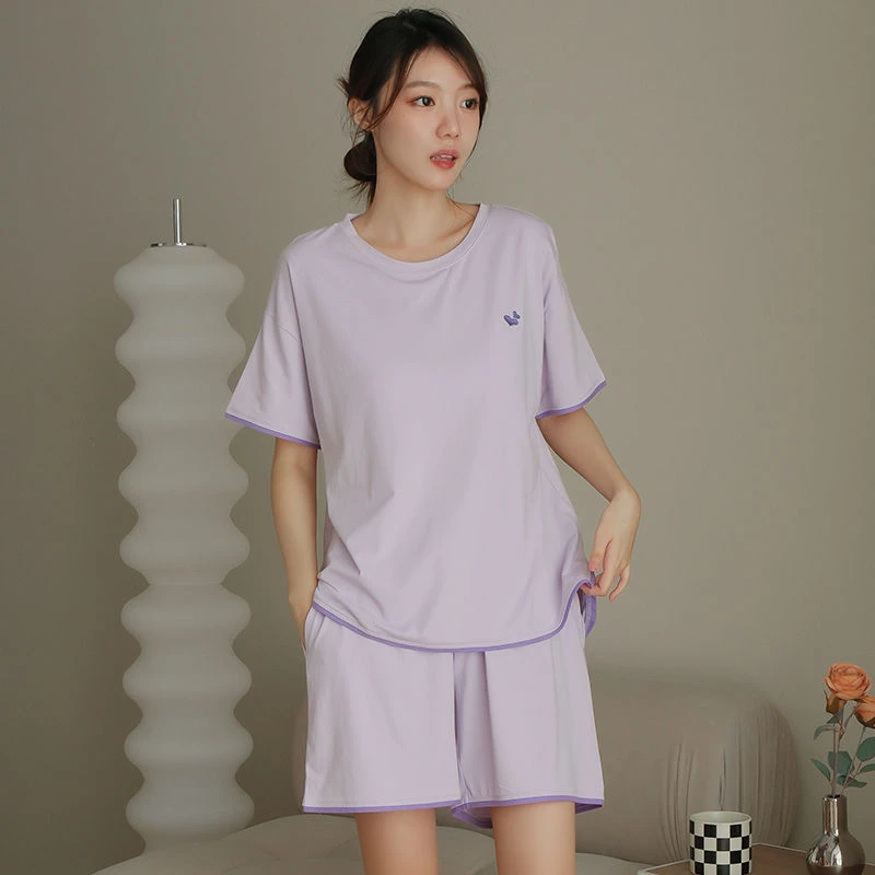 莫代尔带胸垫女夏天女套装夏季薄款短袖休闲可外穿宽松家居服套装