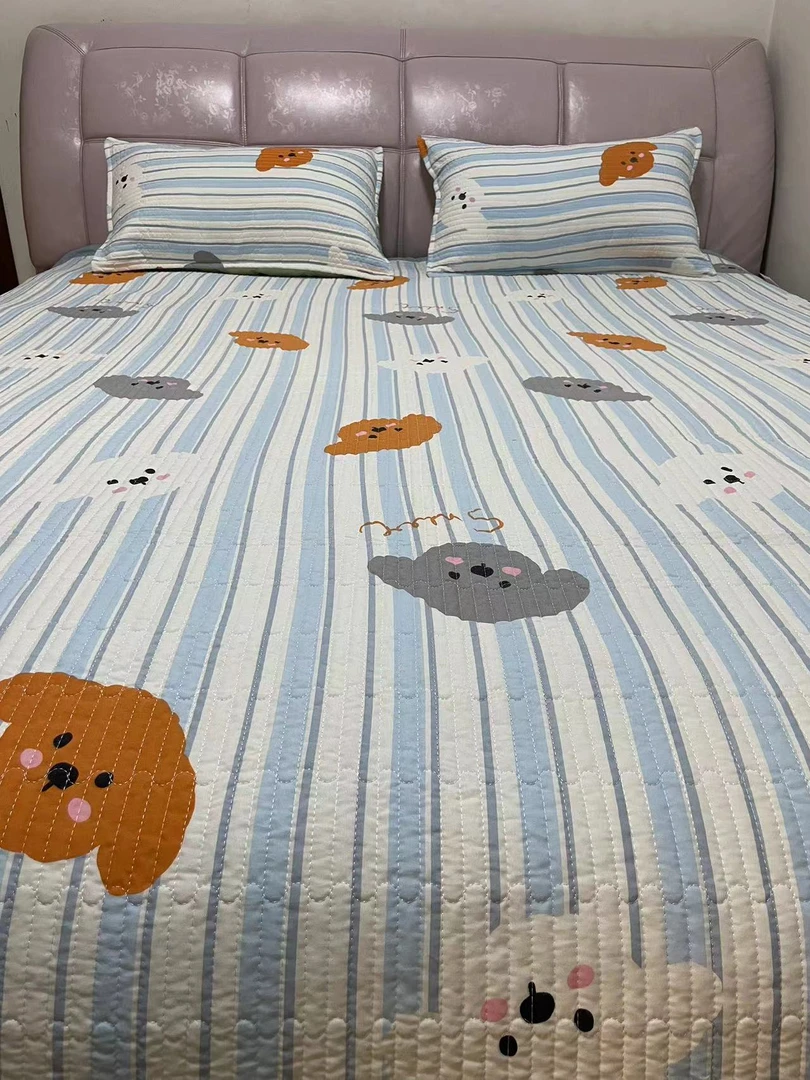 蓝条狗加厚水洗棉床单床盖款防滑可机洗双面炕单夹棉榻榻米绗缝