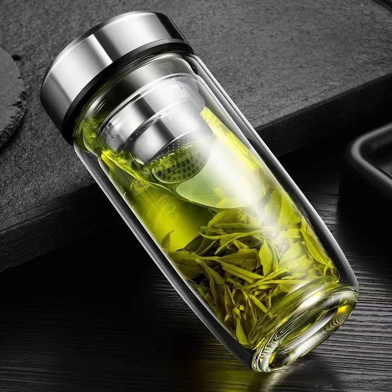 【玉金晶】玻璃鹅蛋杯大容量男士商务泡茶便携隔热泡茶水分离杯