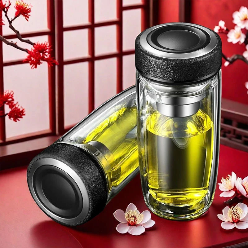 玉金晶鹅蛋杯双层玻璃杯男女士高档车载水杯便携杯子滤网茶杯带盖