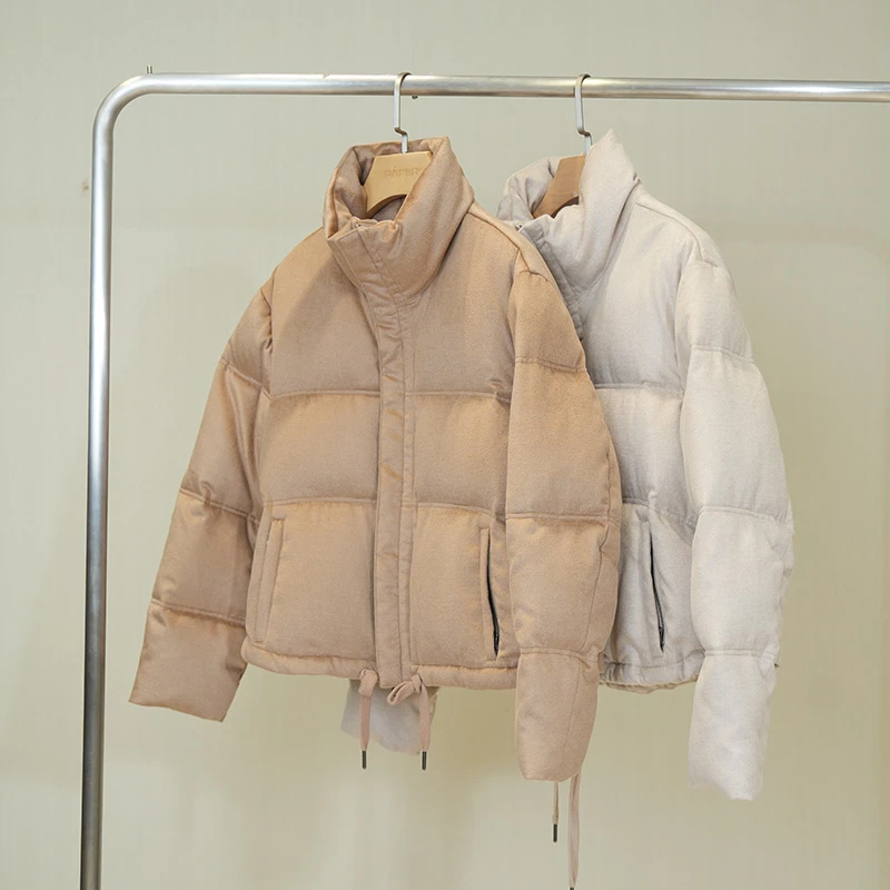 【婧文】PAMIR秋冬女高领桑蚕丝骆驼绒白鹅绒短款羽绒服 TF006