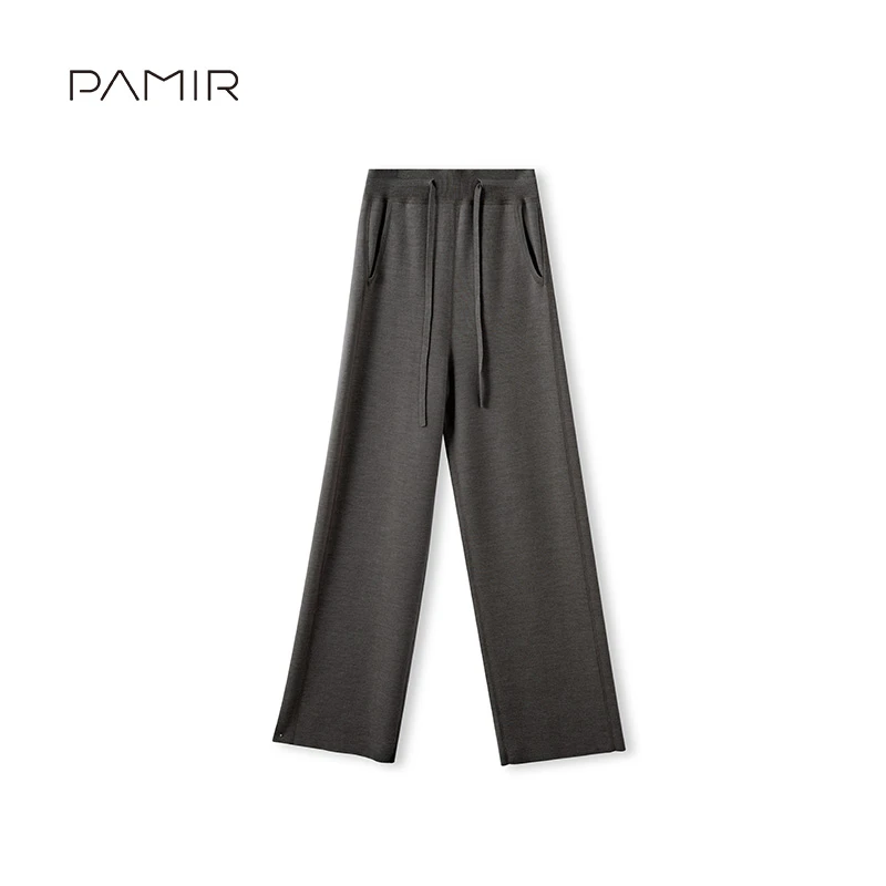 【叶可可】PAMIR秋冬女高腰显瘦精纺羊毛针织休闲百搭阔腿裤 PZ200