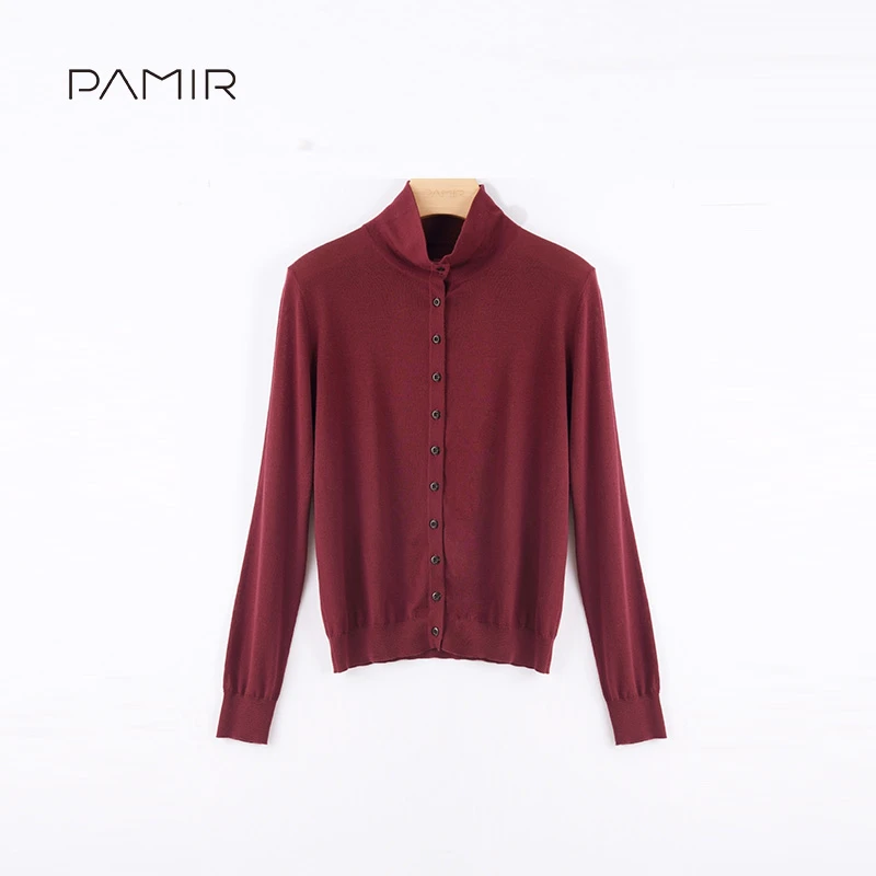 【叶可可】PAMIR秋冬新款女高领精纺羊毛休闲针织开衫 PZ549