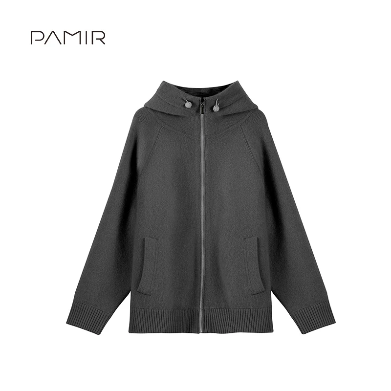 【叶可可】PAMIR秋冬拉绒系列女连帽拉链加厚羊绒针织外套 LR091
