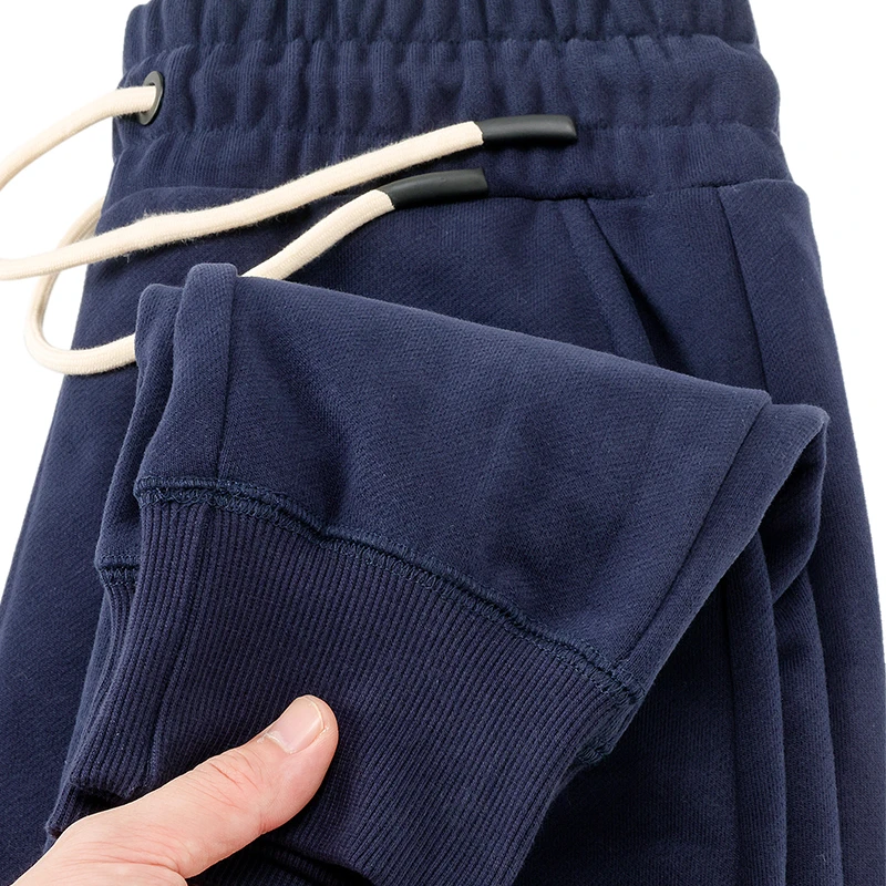 重磅一体绒加绒卫裤男秋冬束脚抽绳宽松直筒修身长裤运动休闲裤子