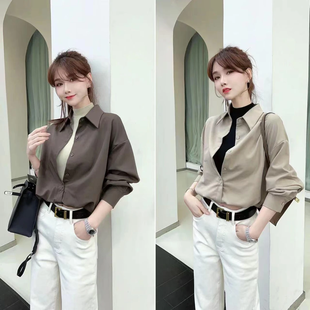 【现货】网红衬衫女小众拼接假两件气质衬衣显瘦长袖时尚百搭设计感