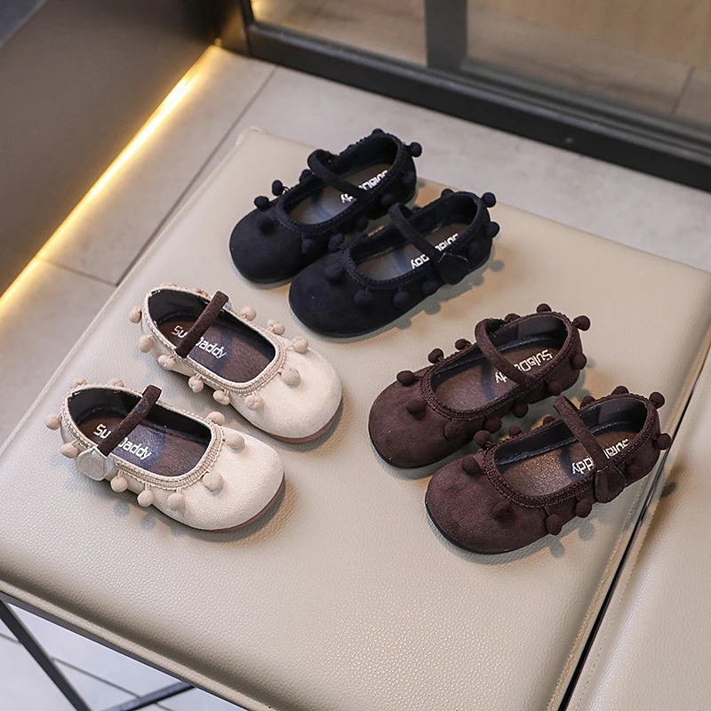 【童鞋】女童春夏新款百搭翻毛皮鞋软底单鞋时尚精致蝴蝶结童鞋