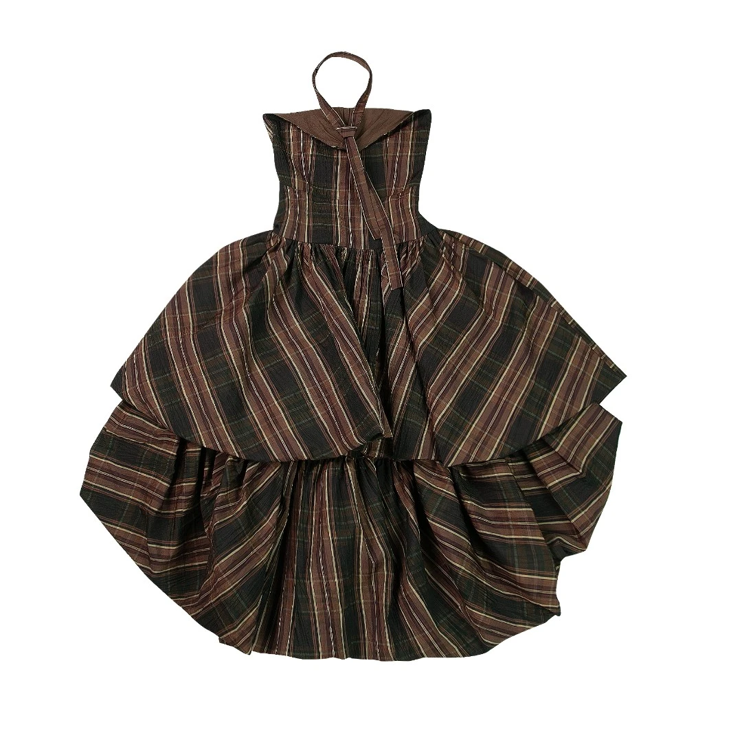 【坤姨专属】“波尔多红裙“ 撞色条纹 别致礼服裙 普罗百搭连衣裙