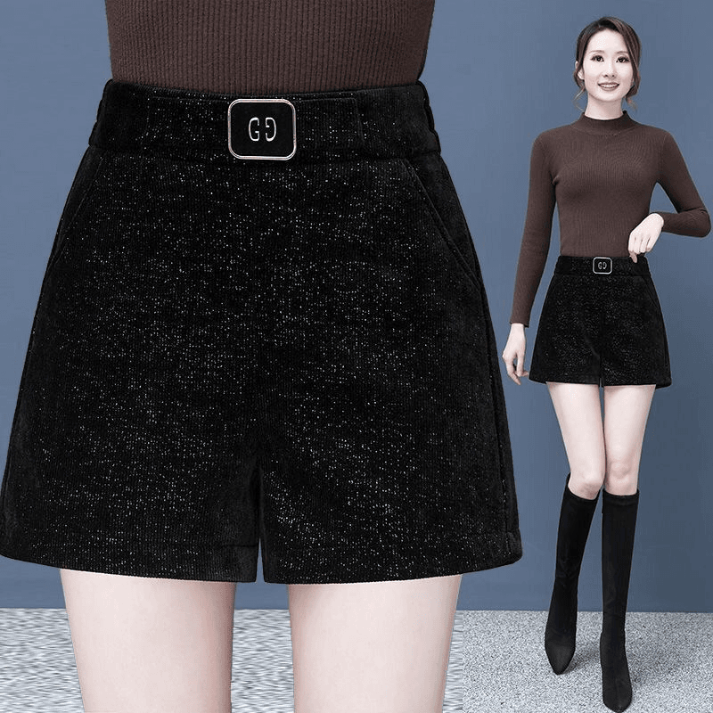 雪尼尔高腰短裤女秋冬季新款2023高腰外穿靴裤时尚宽松显瘦阔腿裤