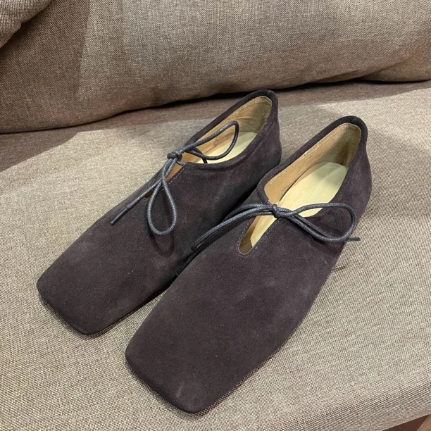 梅家2025新款法式复古方头舒适平底单鞋