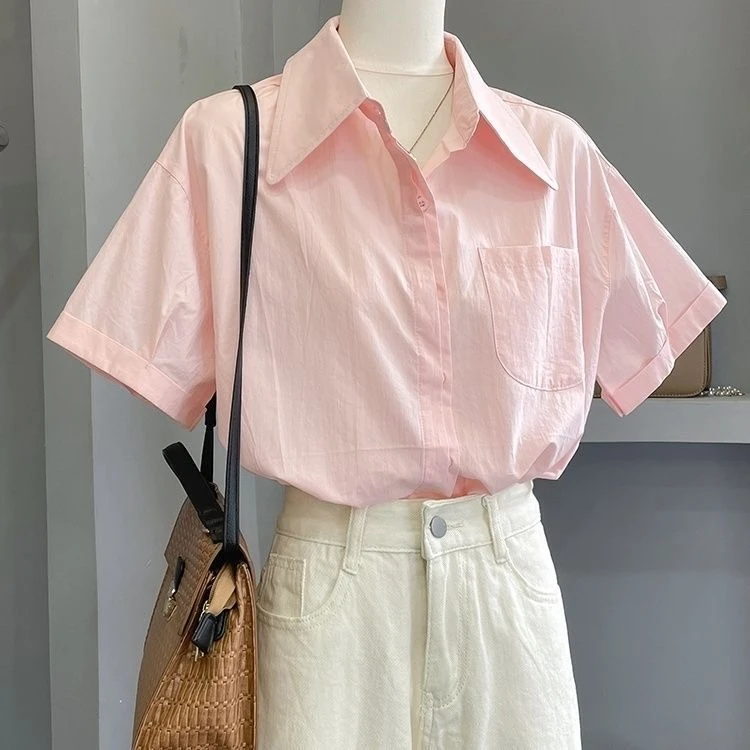 纯棉上衣女夏季高级感小众设计感衬衫独特别致减龄法式职业装衬衣