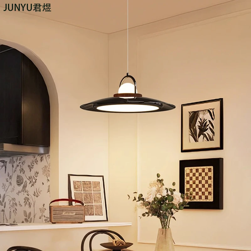 渔夫帽餐厅吊灯简约创意吧台饭厅飞碟餐桌卧室全光谱中古风吊线灯