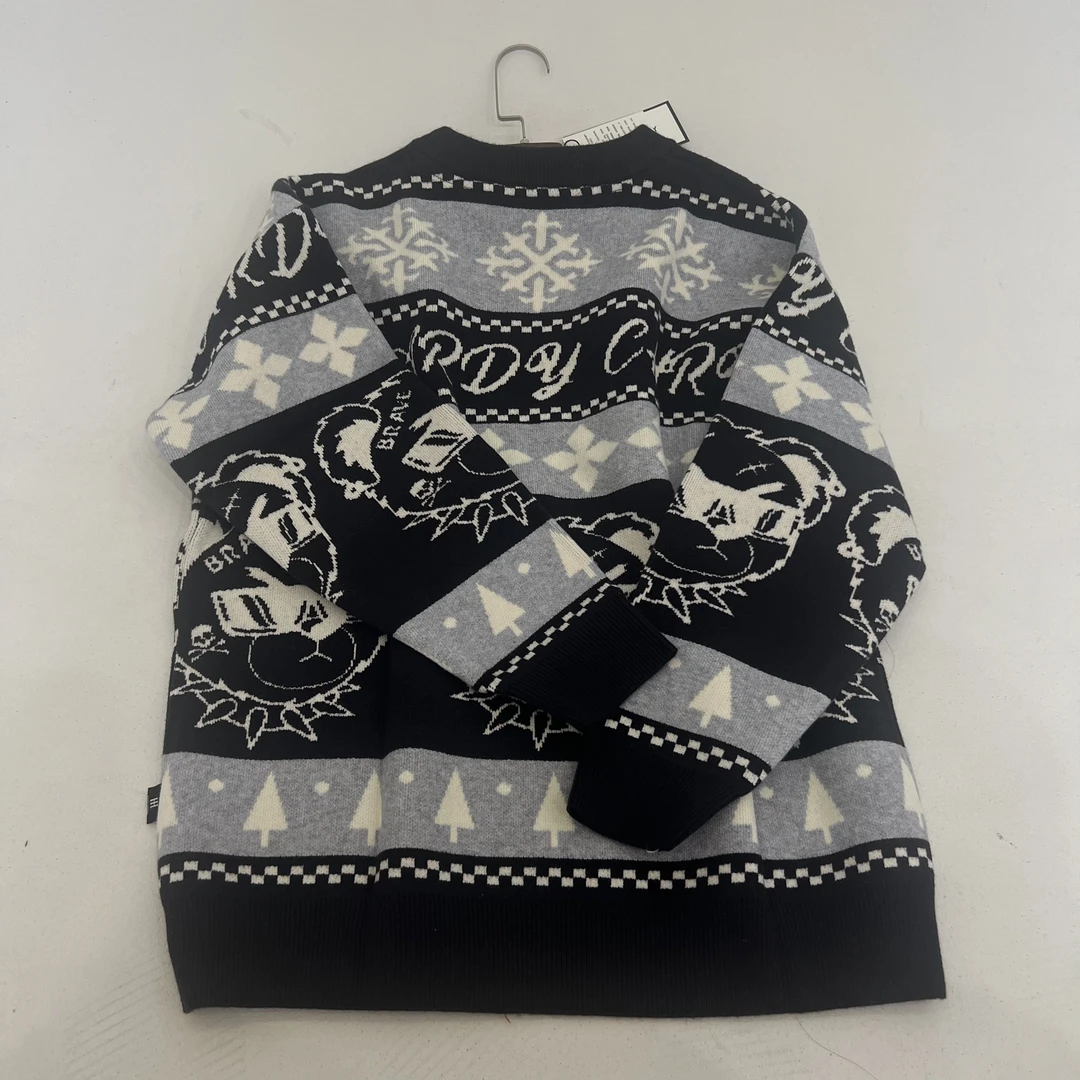 冬季新款潮牌小熊提花针织毛衣男女毛线情侣上衣