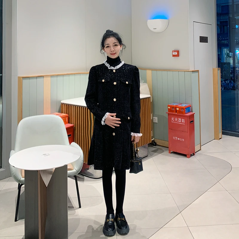 66孕期&自制 【连衣裙两件套】孕妇冬装加厚小香风孕期套装裙子