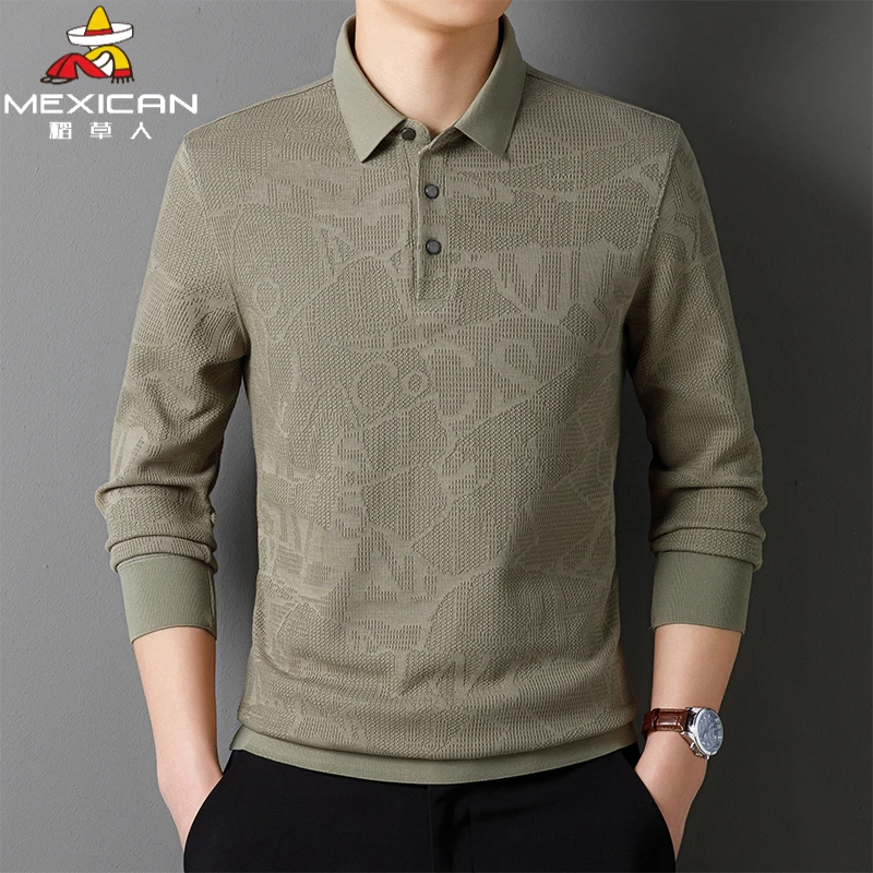 稻草人2025春秋新款男士休闲商务长袖针织衫内搭套头宽松POLO衫