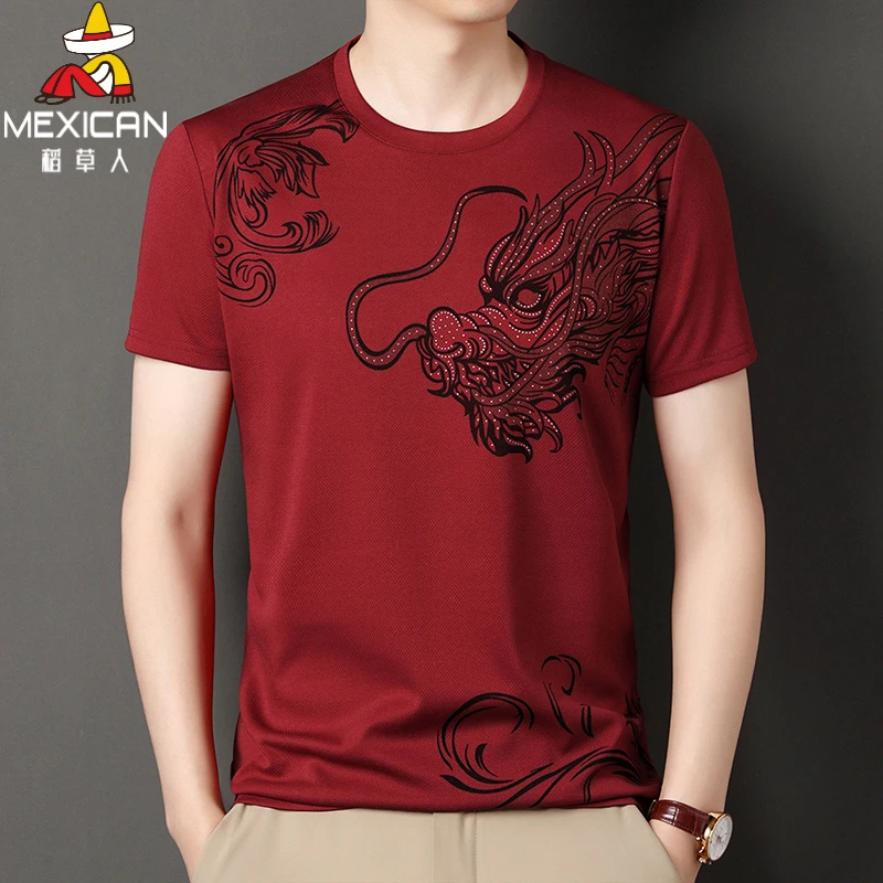 稻草人龙年限定中国风新款高档男士短袖轻奢有型圆领T恤舒适时尚