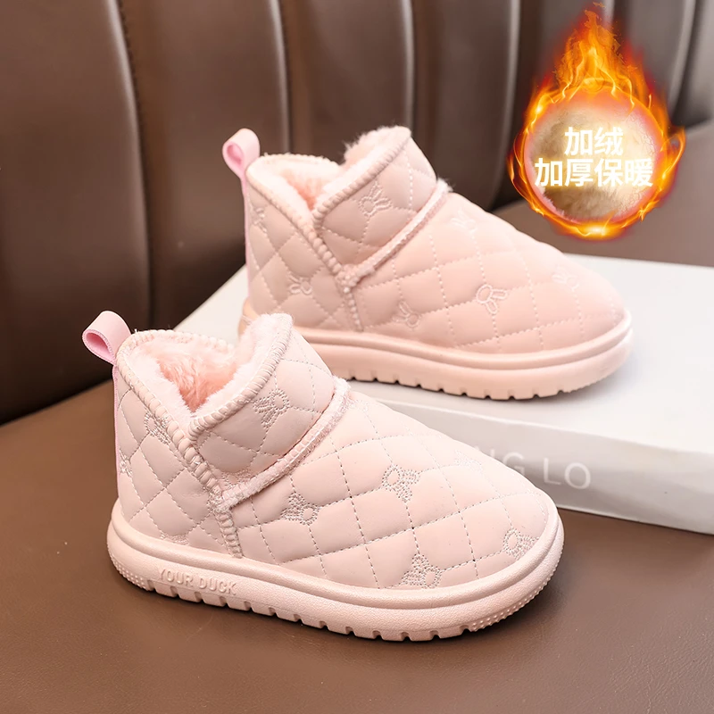 儿童冬季新款小宝宝雪地靴简约软底防水防滑男童外穿大棉低筒短靴