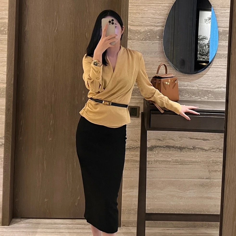 6811-半身裙女中长款2023春夏修身高腰高级感半裙气质包臀裙子