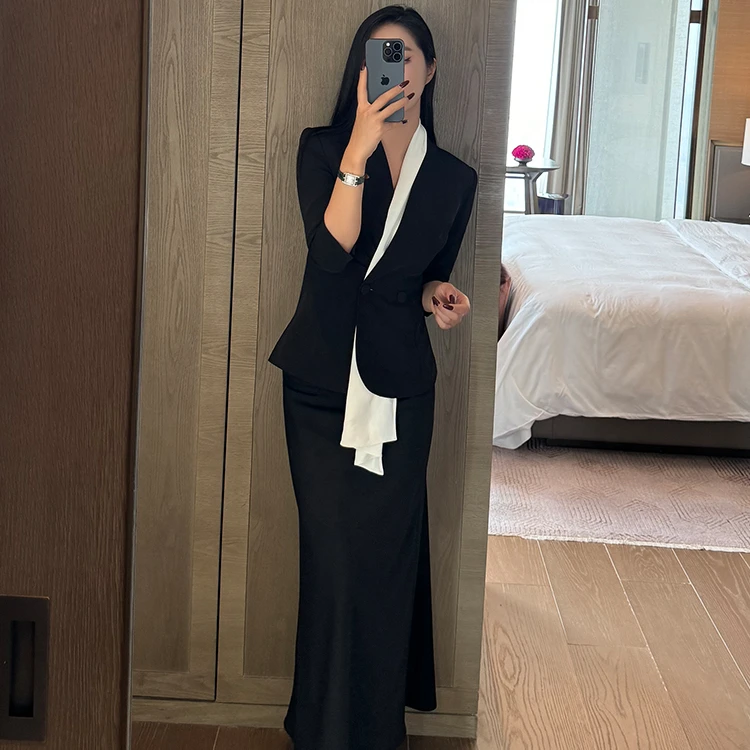 显瘦高腰黑色半身裙气质时尚法式收腰修身轻熟女神范包臀-2711