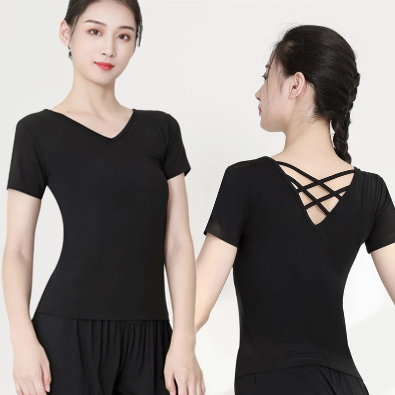 古典舞现代舞修身气质舞蹈训练服装女广场舞跳舞上衣长短袖舞服
