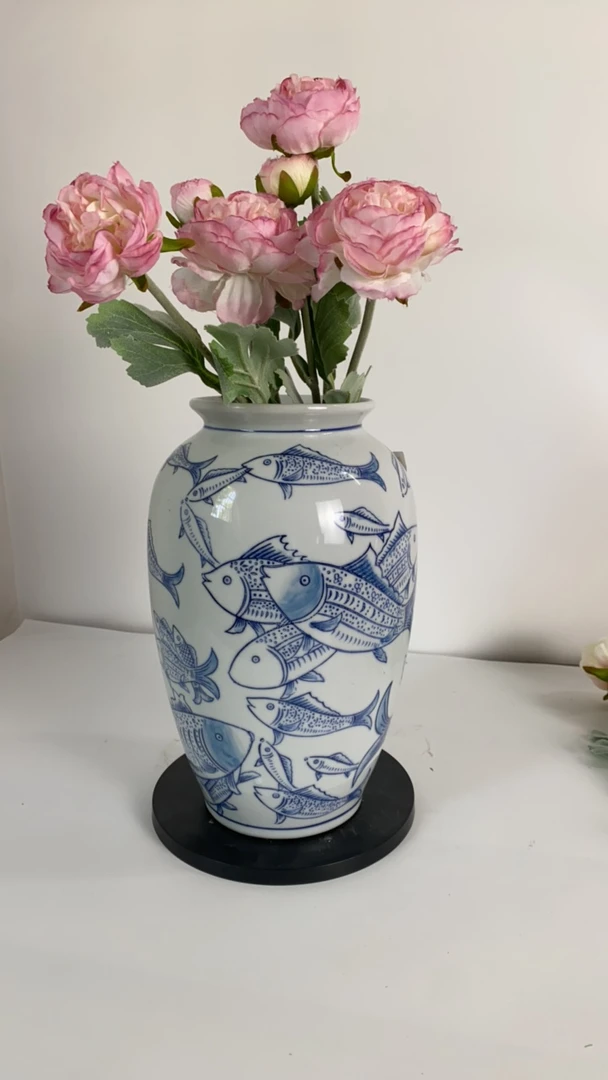 品尚青花陶瓷坊年年有鱼手绘青花瓷新中式花瓶玄关客厅工艺品摆件
