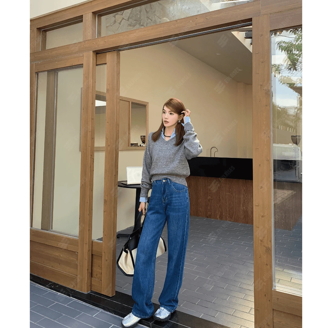 【依迩奈塑型系列】秋冬季复古垂感直筒百搭设计感宽松显瘦牛仔裤