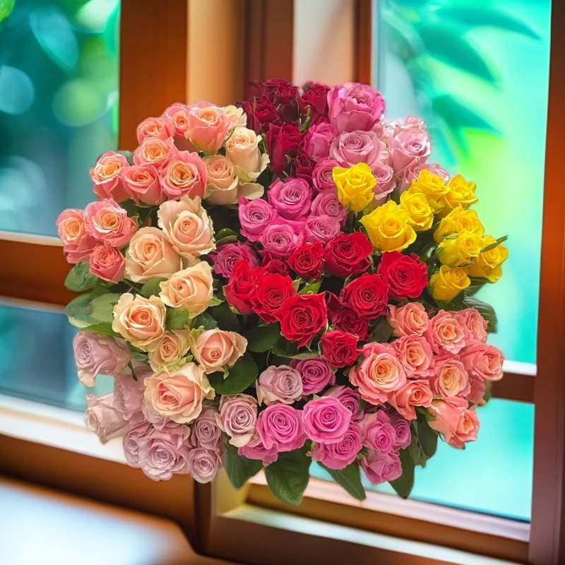 【福利组合】香槟玫瑰10枝+向日葵2枝+紫罗兰5枝+洋甘菊1把