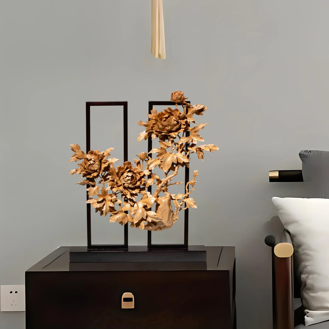 非遗木雕摆件花开富贵椴木文创礼品伴手礼雕刻摆件