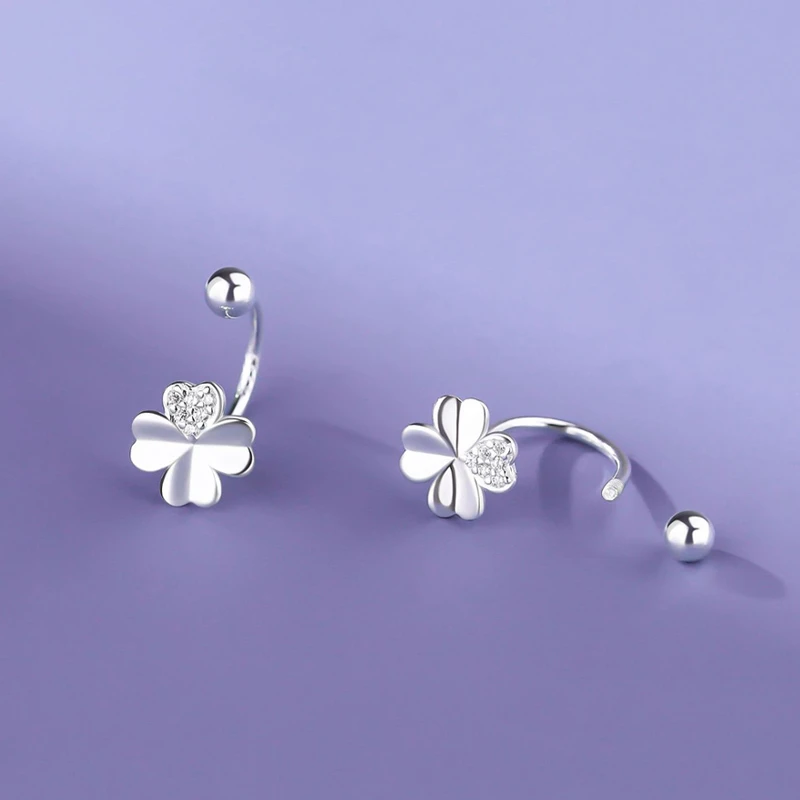 足银耳饰 999足银镶钻四叶草螺丝耳钉小众设计高级感耳环简约