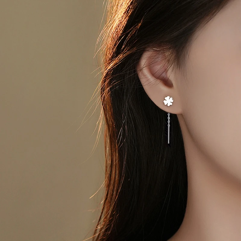 足银耳饰 999足银耳线女简约气质小众设计迷你耳钉睡觉不用摘长款