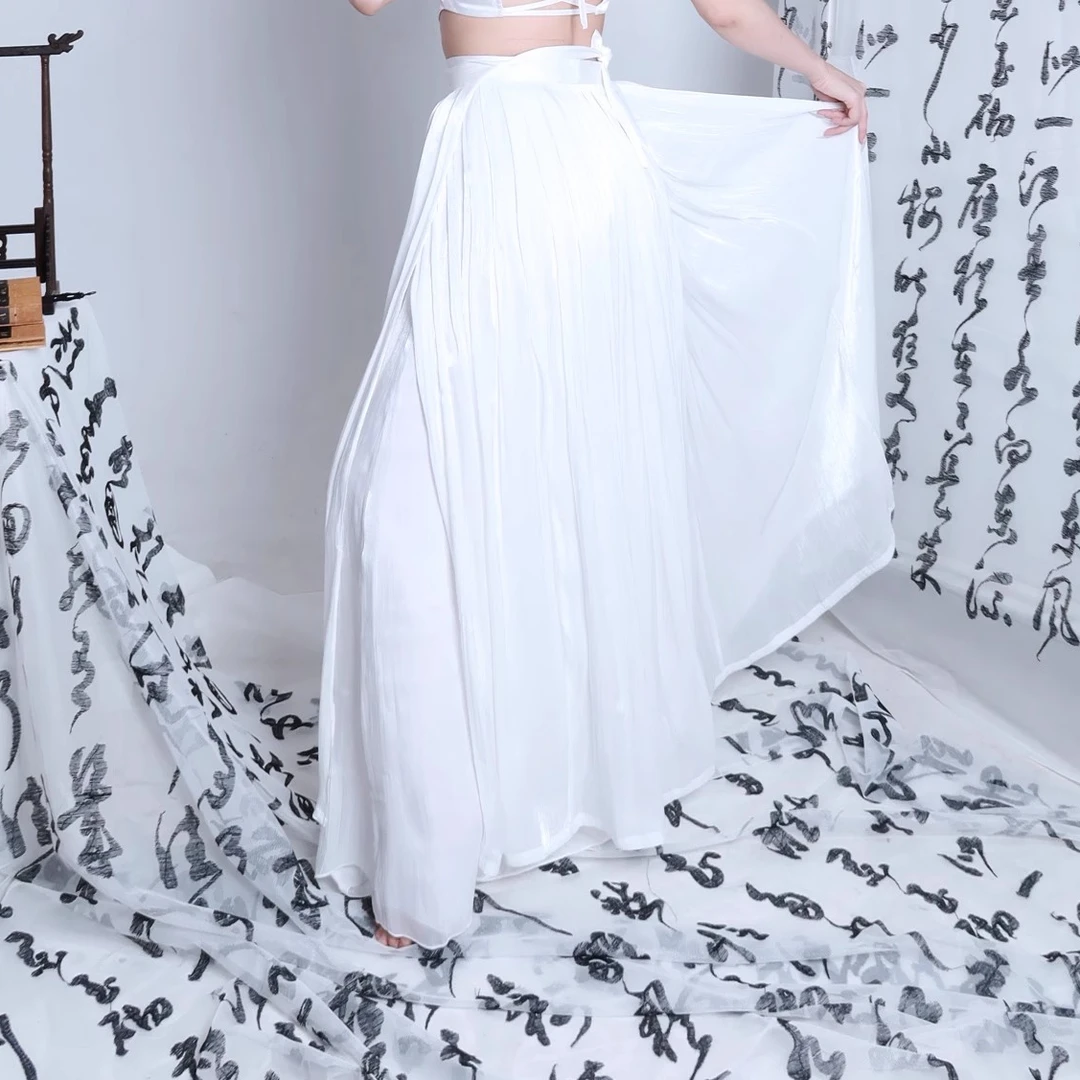 肉+盖国风爵士舞蹈服半身裙白色古风一片式飘逸长款人鱼姬系带裙
