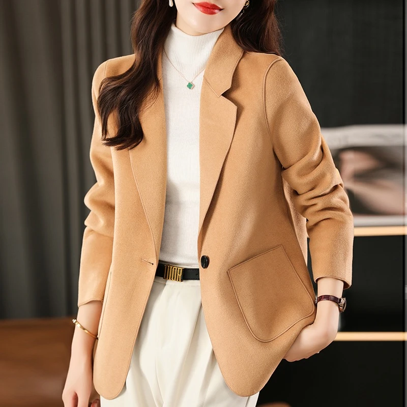 秋冬休闲西装领双面绒大衣外套短款女士小个子羊毛双面呢MC2389