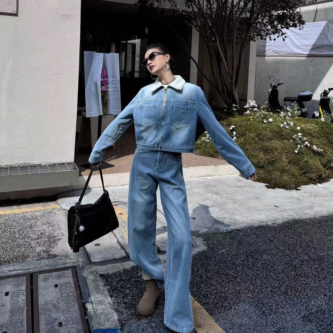 【XILIN ALIN 冬临】冬款韩版气质加绒加厚牛仔套装时尚两件套