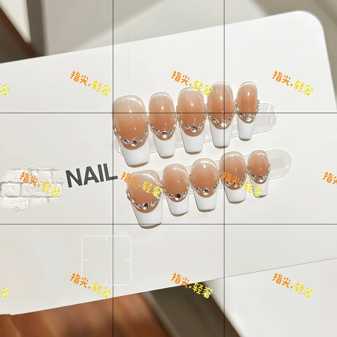 【T04白法式】纯手工定制可拆卸穿戴甲10片装