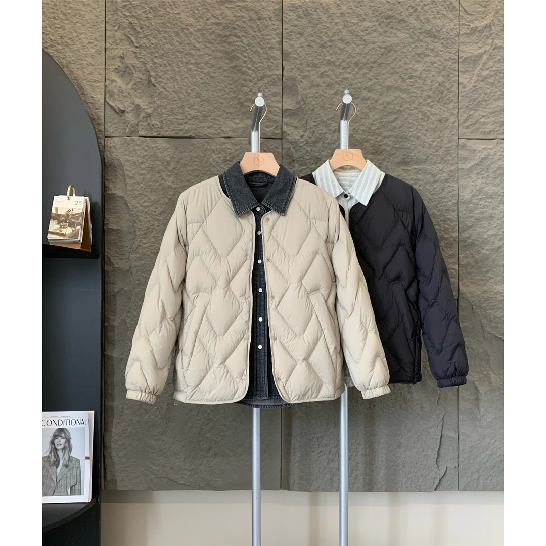 小个子圆圆95白鸭绒菱格短款轻薄羽绒服女时尚百搭秋冬小个子外套