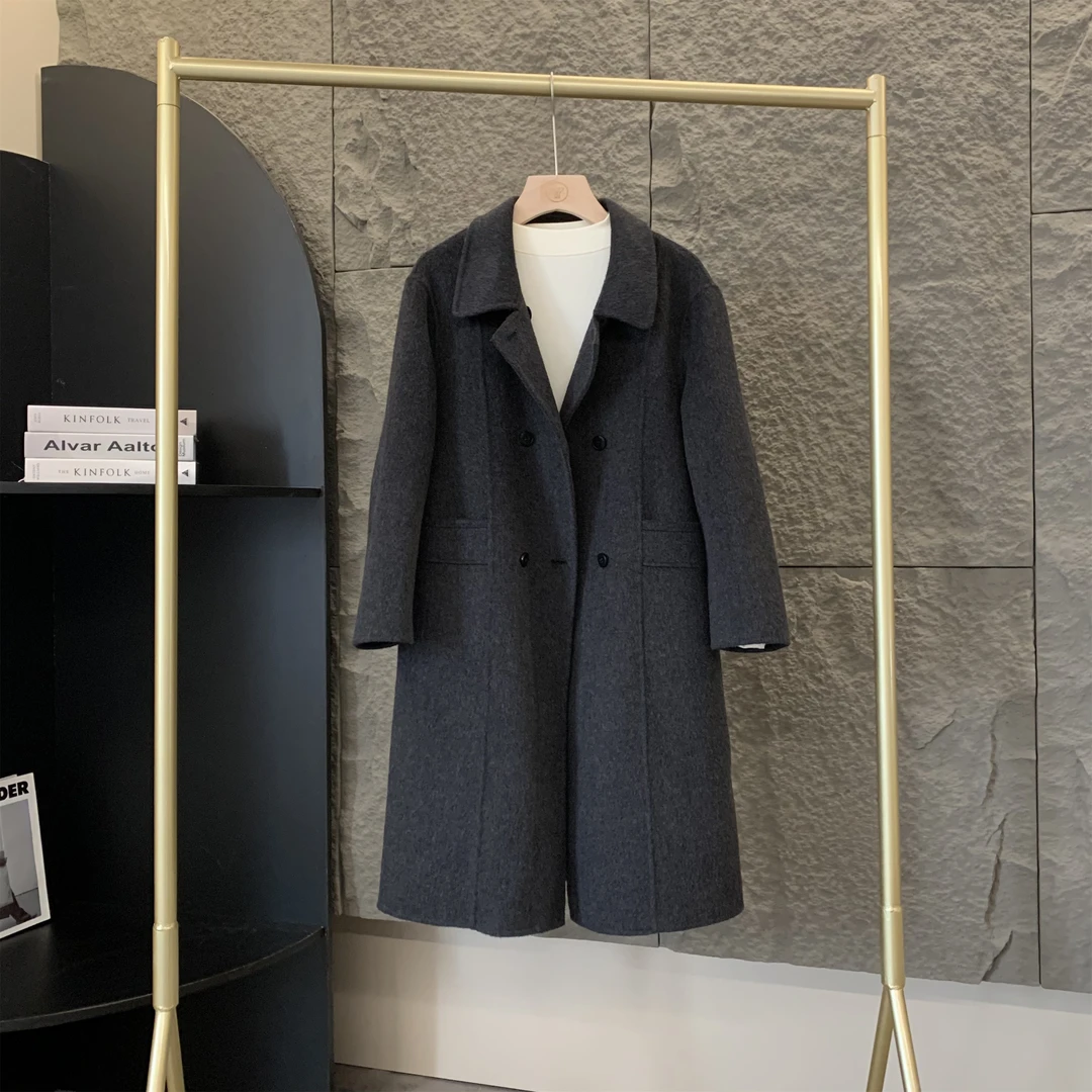 小个子圆圆2024冬季双面尼大衣秋冬中长款气质过膝高端羊毛大衣女