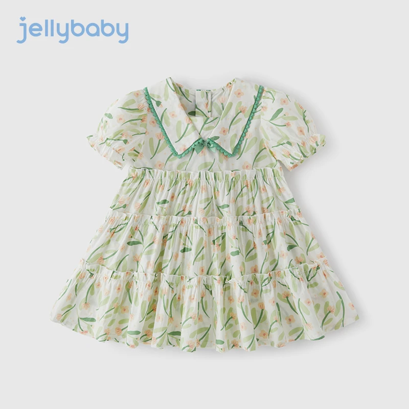 杰里贝比夏款中大童女童夏季宝宝新款碎花裙连衣裙休闲 JQG32137