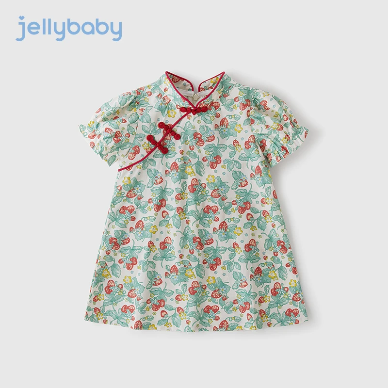 杰里贝比儿童夏装碎花旗袍裙小女孩汉服女童唐装新款 JEG32821