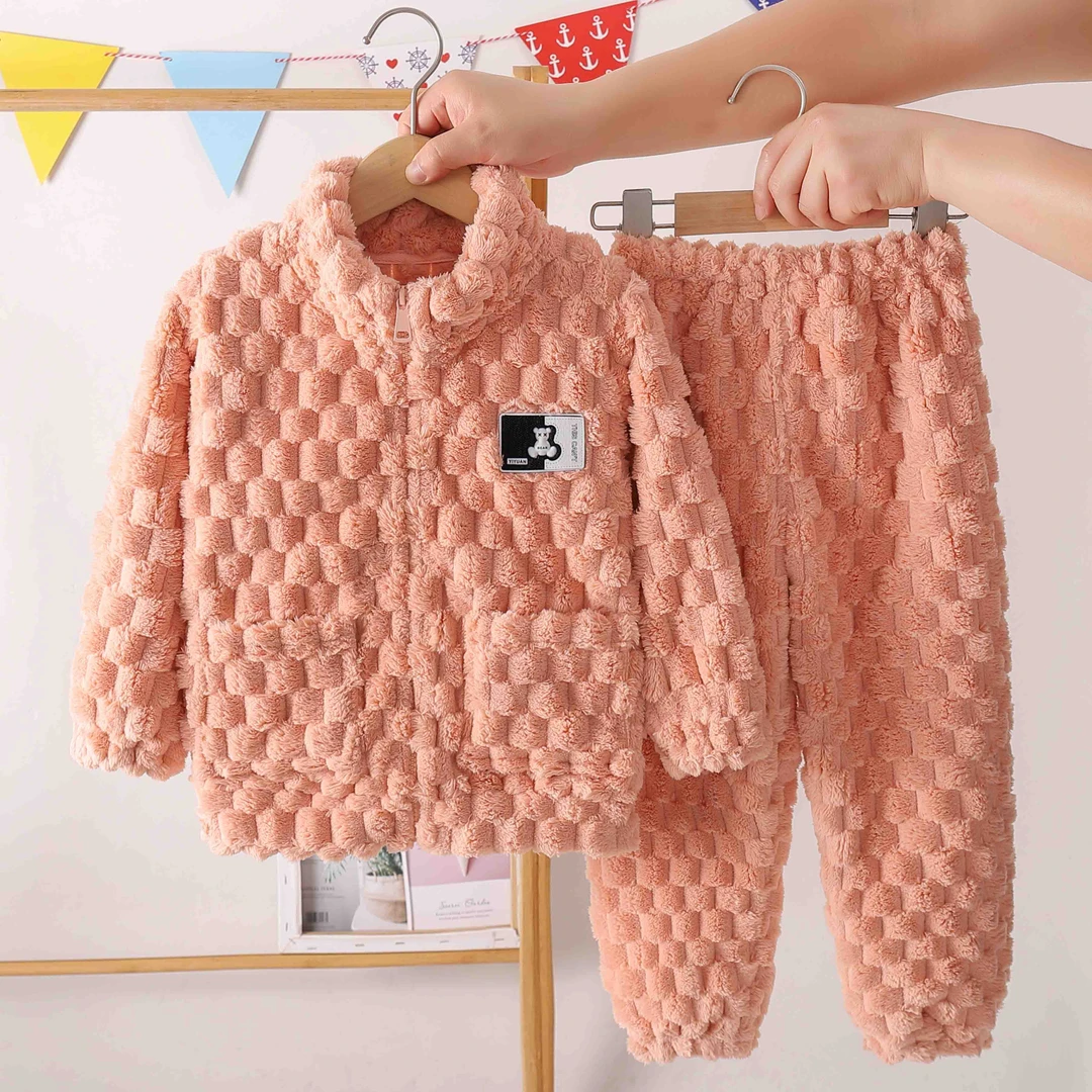 儿童睡衣秋冬季法兰绒男孩女孩秋款加厚珊瑚绒女童宝宝家居服套装